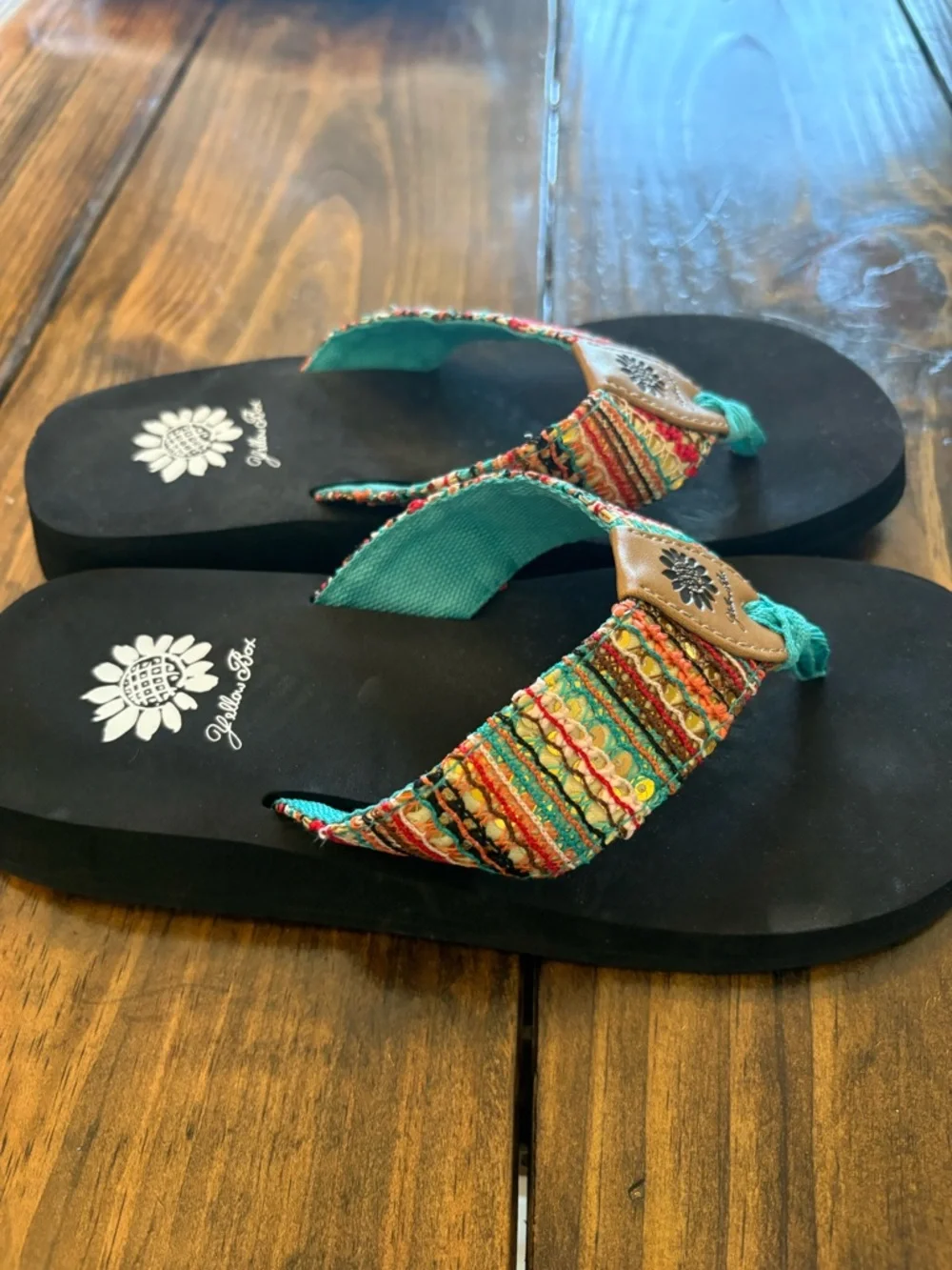 Yellow Box Teal and Multicolor Woven Strap Sandals - Picture 2 of 4
